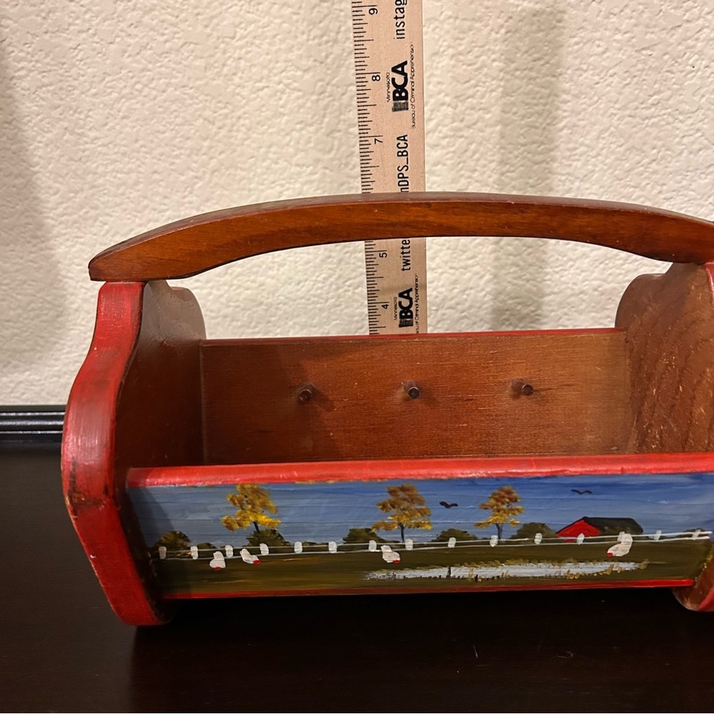 Vintage Wooden Storage Caddy Folk Art Rustic Farmhouse Primitive handmade - Picture 11 of 14